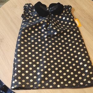 Gymboree Black Dress with Gold Polka Dots Size GIRLS 6